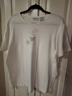 Blair White Short Sleeve Tee with Rhinestone Butterfly